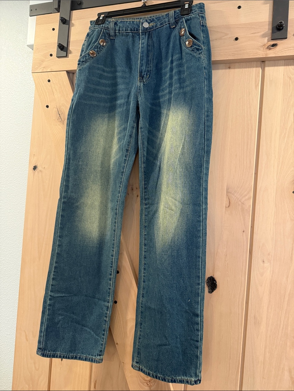 Blue Washed Wide Leg Jeans